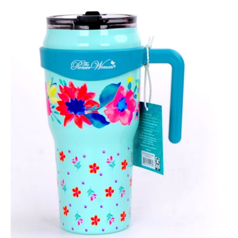 SOLD Woman Insulated Tumbler, 40oz. Teal Fresh Floral, Gift Idea